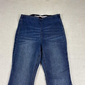 Tinseltown Jeans Womens‎ 7 Blue Flare Stretch High Rise Raw Hem Distressed Denim